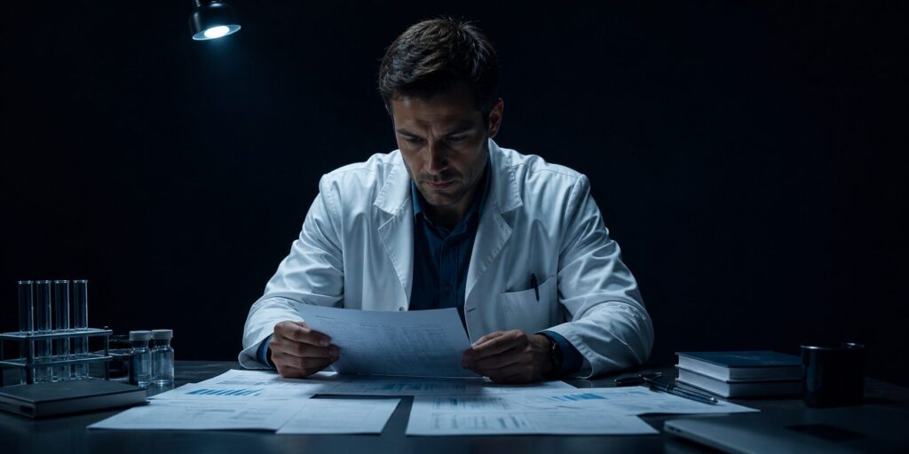 Researcher reviewing research use only peptide documentation and COA verification